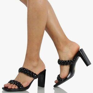 SODA Women's Quilted Strap Square Toe Heel Sandals Black Size 10